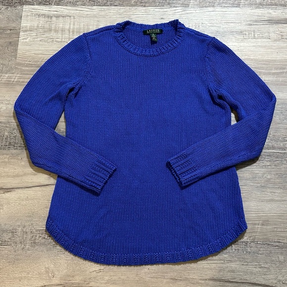 Lauren Ralph Lauren Royal Blue Open Knit Heavy Crewneck Sweater, Women’s Medium - Picture 1 of 7